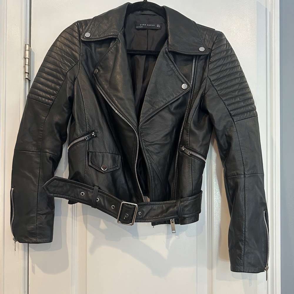 ZARA Moto Biker Faux leather jacket size SMALL